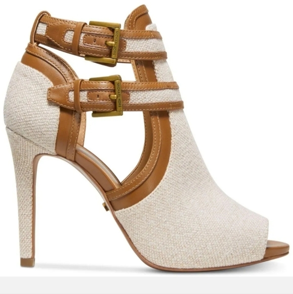 NWIB Michael Michael Kors Blaze Hemp Tan Leather Peep Toe Bootie/ Heels Size 10M - Picture 4 of 5